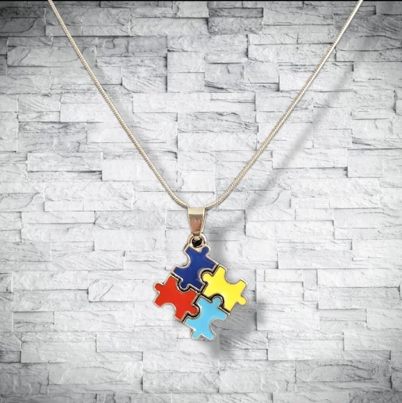 Autism Puzzle Piece Charm Necklace! Autism Awareness Pretty Silver Chain - Picture 12 of 12